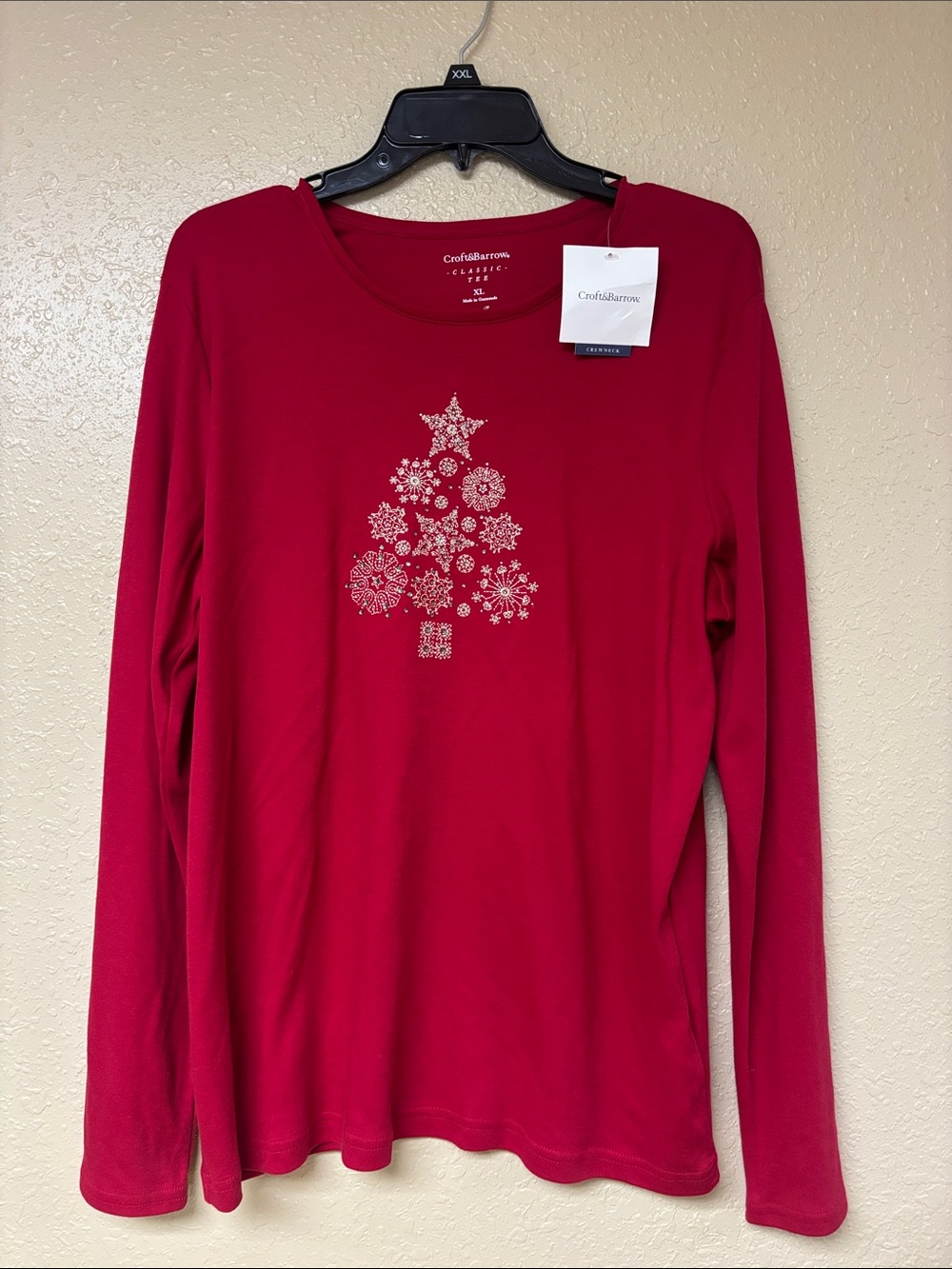 croft & barrow Red Long-Sleeve Tee with Silver Snowflake Tree